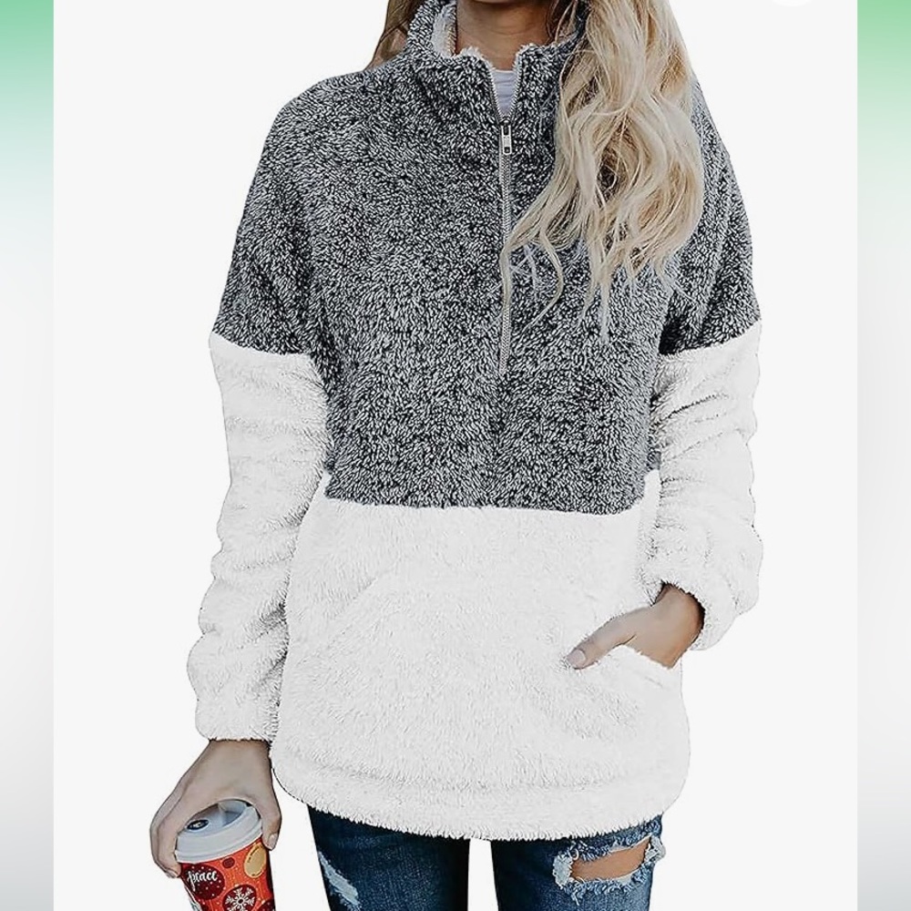 BTFBM Sherpa Pullover Quarter Zip Sweatshirt Gray Small‎